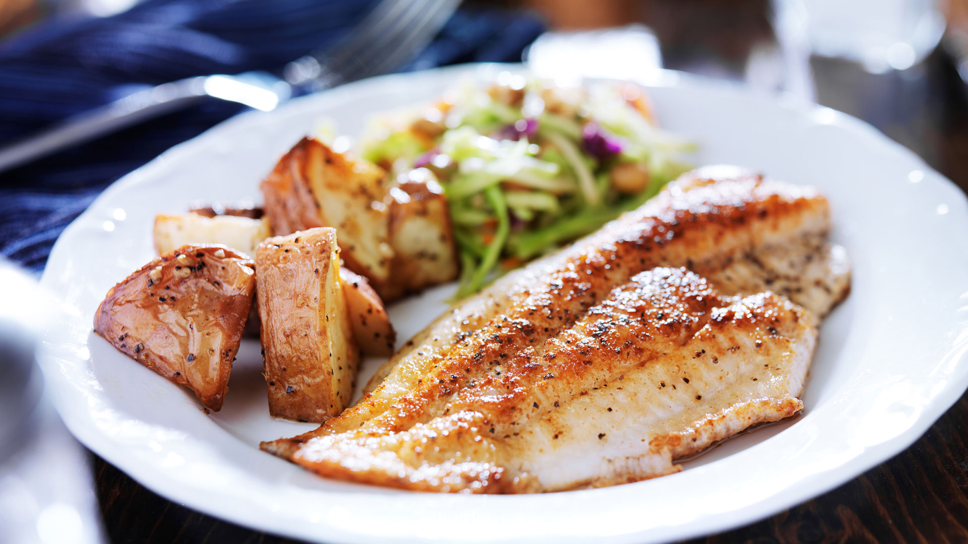 Nutritious and delicious grilled fish meal served at Charter Senior Living of Newport News in Virginia.